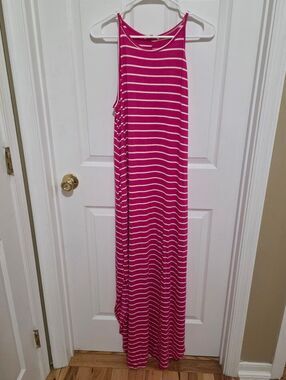 Pink and White Striped Maxi Dress NWOTS Size Lg